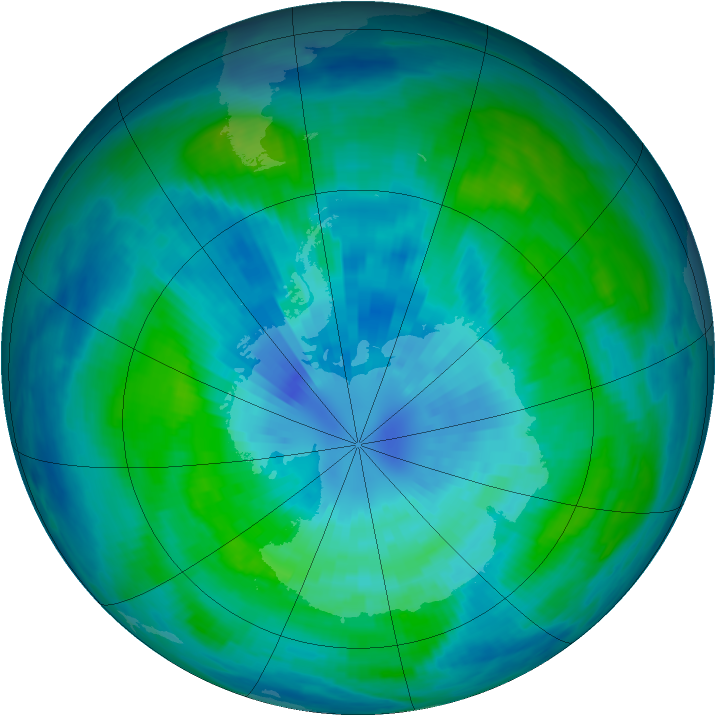 Antarctic ozone map for 25 March 1988